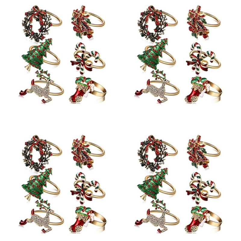 

BMBY-24Pcs Christmas Napkin Rings Xmas Napkin Holder Rings Wreath For Holiday Party Dinner Table Decoration