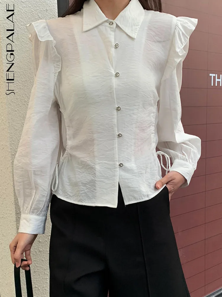 

SHENGPALAE, корейская мода, на шнуровке, приталенная рубашка, Женская Повседневная Блузка с рукавами-крылышками, весна 2023, НОВАЯ шикарная одежда Y2k, 5R2305