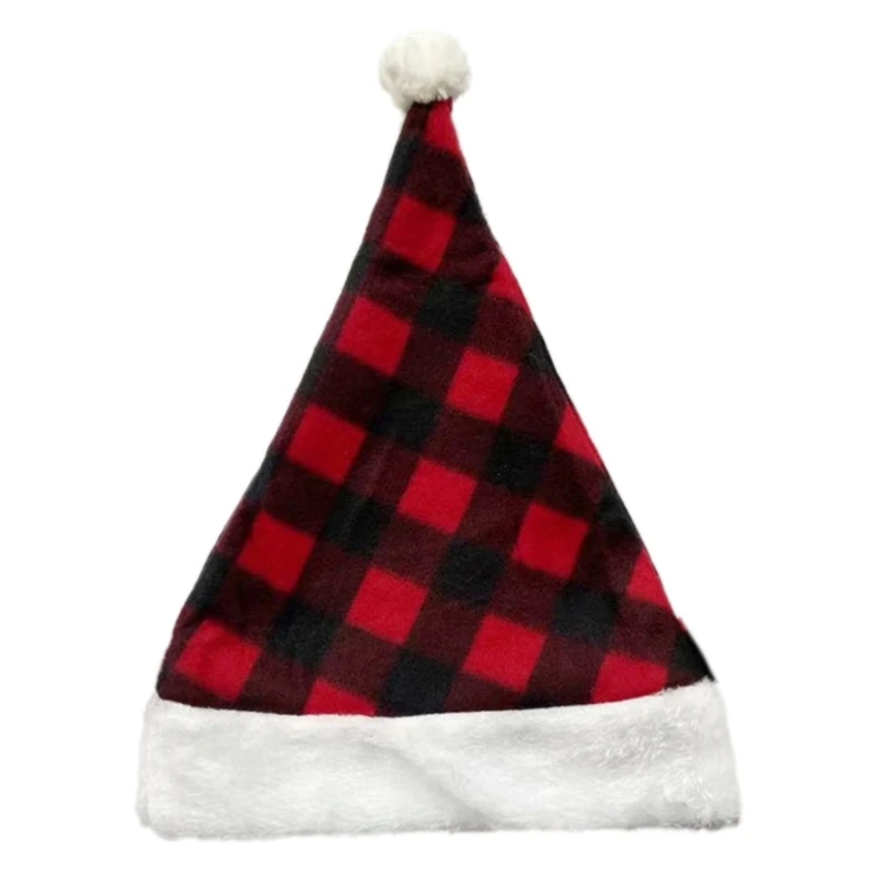 

Adult Children Long Christmas Hat Santa Claus Caps New Year Christmas Party Decoration Fluffy Buffalo Plaid