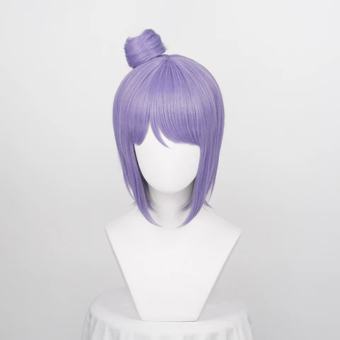 Парики для косплея Konan для женщин, аниме-вечеринка 30 см, короткие прямые синтетические волосы фиолетового и серого цвета с булочкой + шапочка для парика