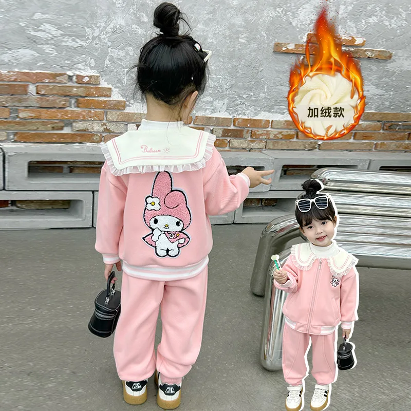 

Girls Sanrios Anime Kawaii Velvet Cartoon Sweet Two Piece Set My Melody Long Sleeve Pants Homewear Birthday and Christmas Gift