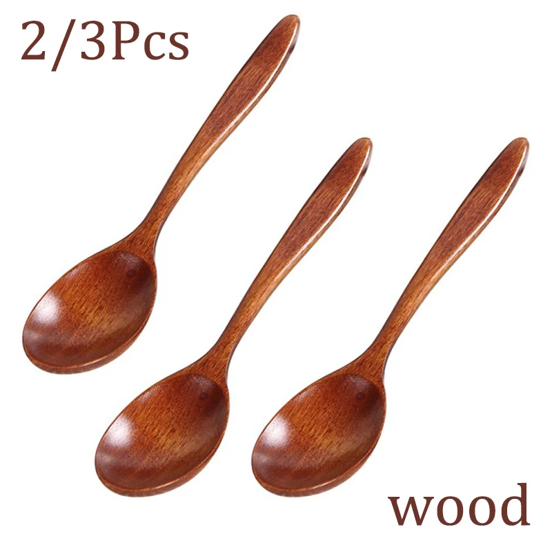 

3/2pcs/18cm Natural Wood Spoons Kitchen Dining Bar Environmental Tableware Cooking Honey Coffee Soup Spoon