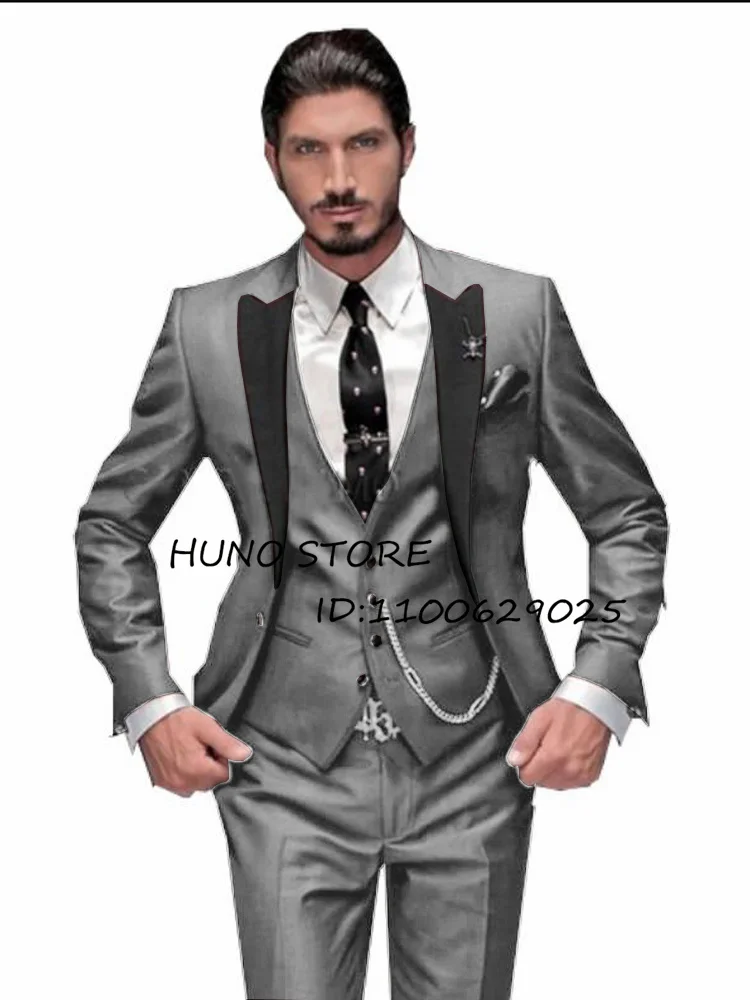 Men's Suit 3 Piece Lapel Slim Fit 1 Button Tuxedo Wedding Groomsmen Party Customized Male Blazer 	 костюмы мужские
