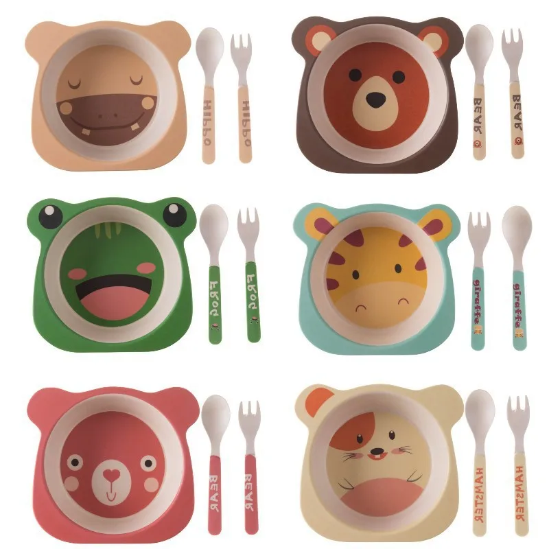 Cute Children Squirrel Frog Shape Bamboo Fiber Baby Feeding Bowl Dishes Tableware Infant Portable Creative Kid Plates Tableware