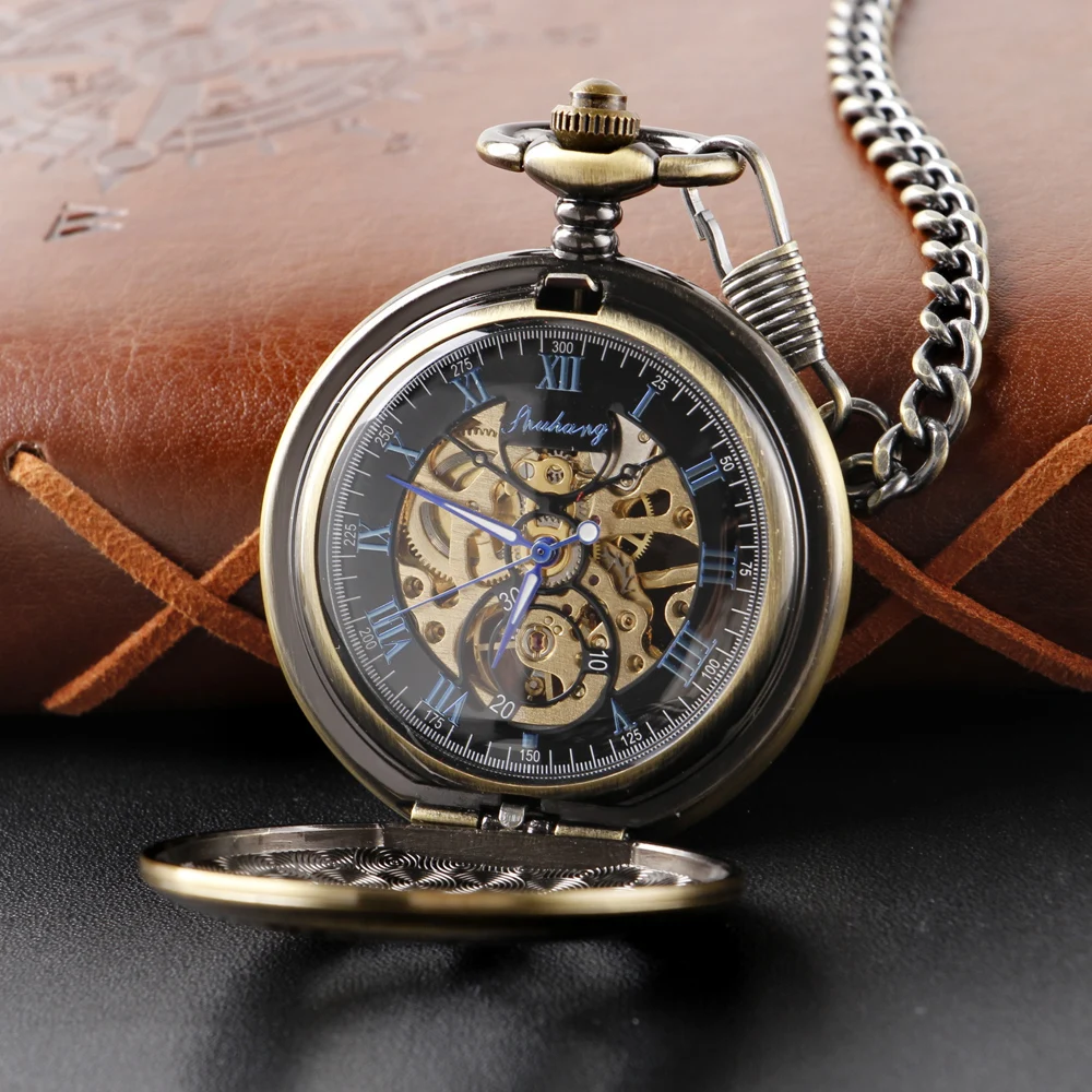 Antique Hollow Crown Manual Stringing Mechanical Pocket Watch Retro Men's Necklace Pendant Clock Women's Jewelry Gift