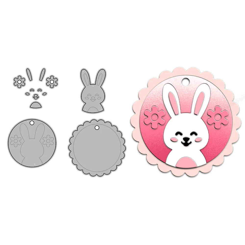 

MangoCraft Floral And Rabbit Round Shaker Cutting Dies DIY Scrapbooking Supplies Metal Cut Dies Knife Mold For Cards Album Decor