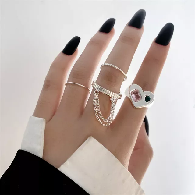 

New in Metal Heart Rings Set Silver Alloy Hollow Pearl Love Rings for Couples Lovers Women Girls Valentine's Day Party Gift