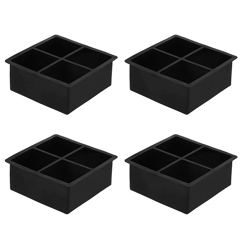 

Silicone Ice Square Trays - Set of 4 Square Ice Square Molds for Cocktail, Juice and Any Drinks - Reusable & BPA Free