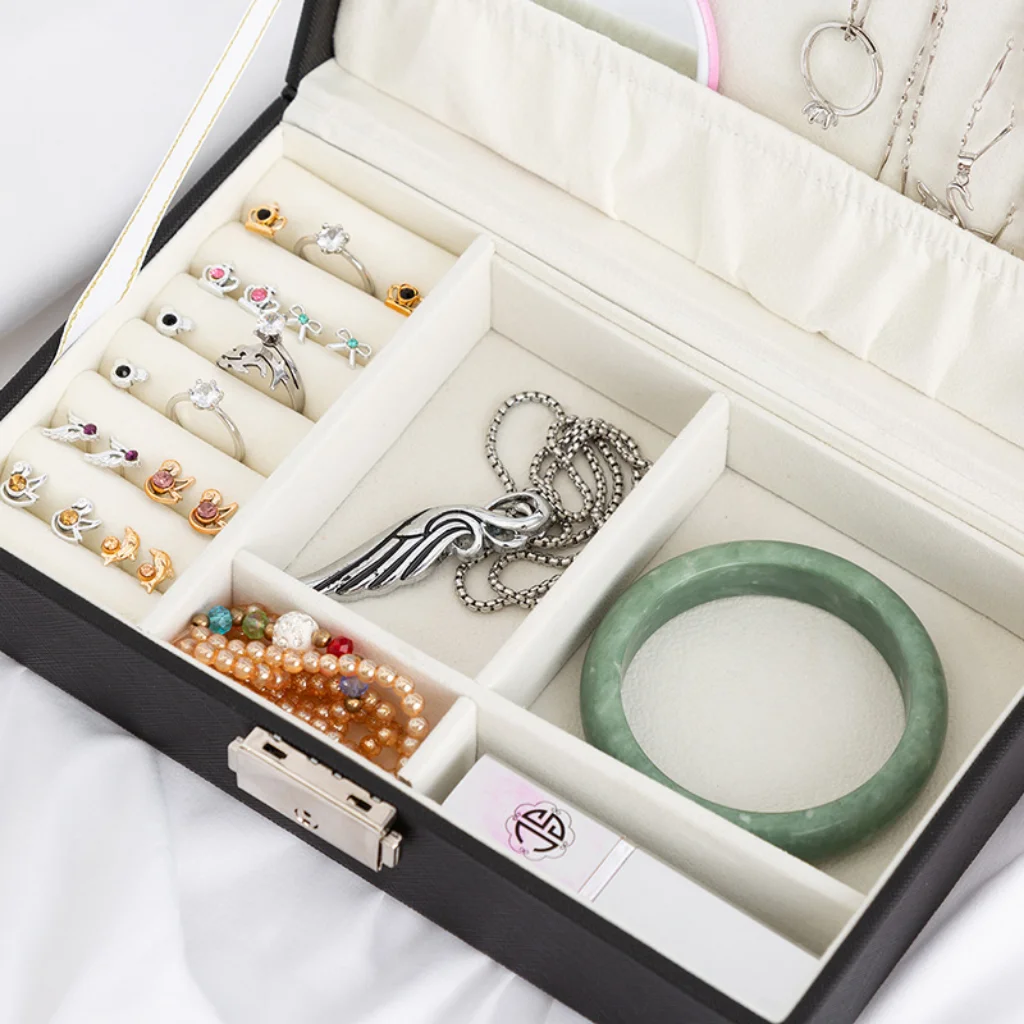 PU Leather Jewellery Storage Ring Earring Jewelry Display Organizer Box Tray Holder Storage Case Jewelry Box with Lock