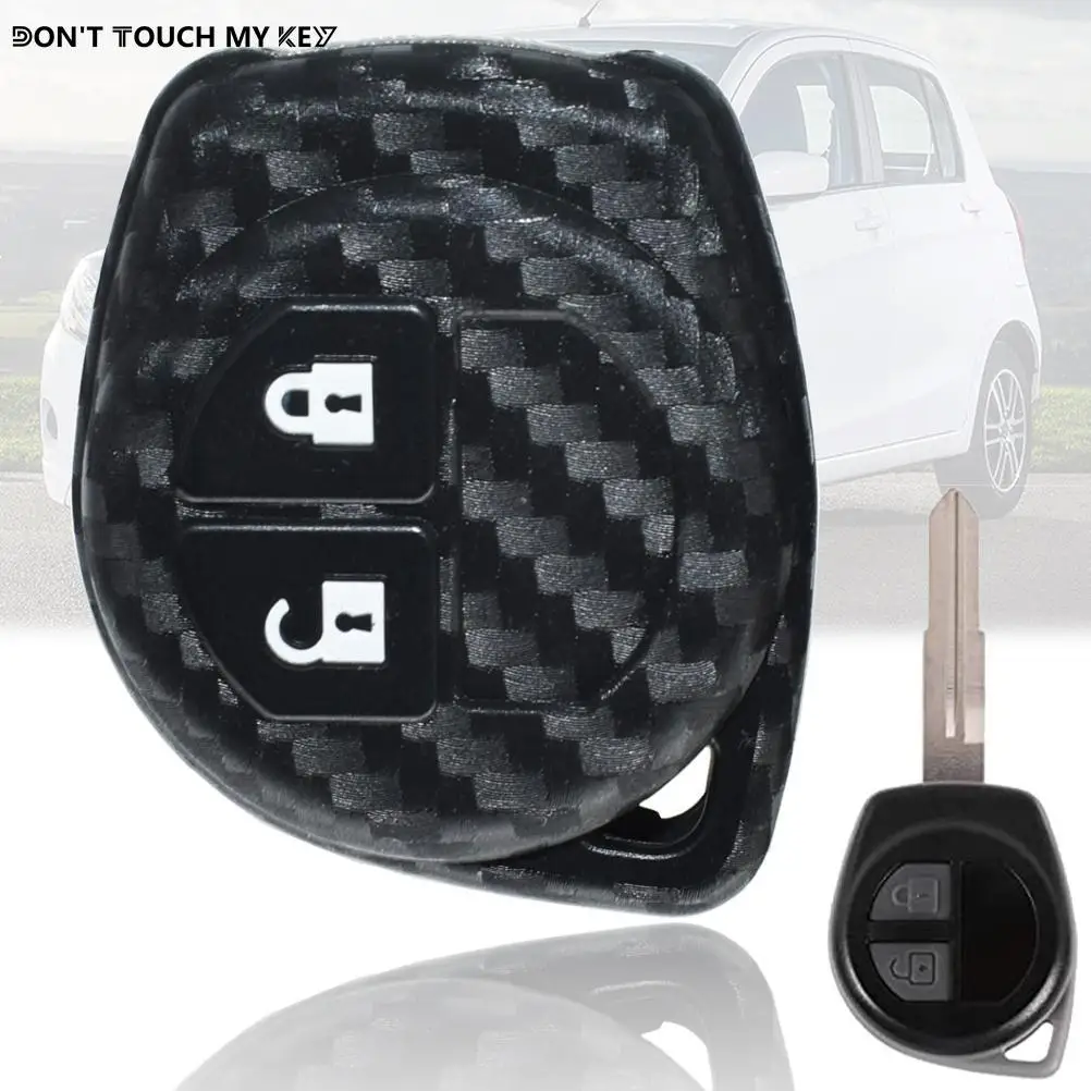 

For Suzuki Clelrio Liana Swift Splash Alto Ignis SX4 2 Button Carbon Fiber Style Silicone Car Smart Key Shell Cover Case Holder