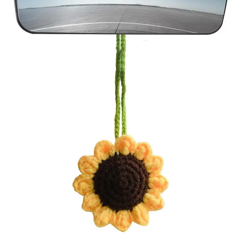 

Car Ornament Car Rearview Mirror Sunflower Hangings Pendant Crochet Knitting Flowers Car Interior Decoration Accessories