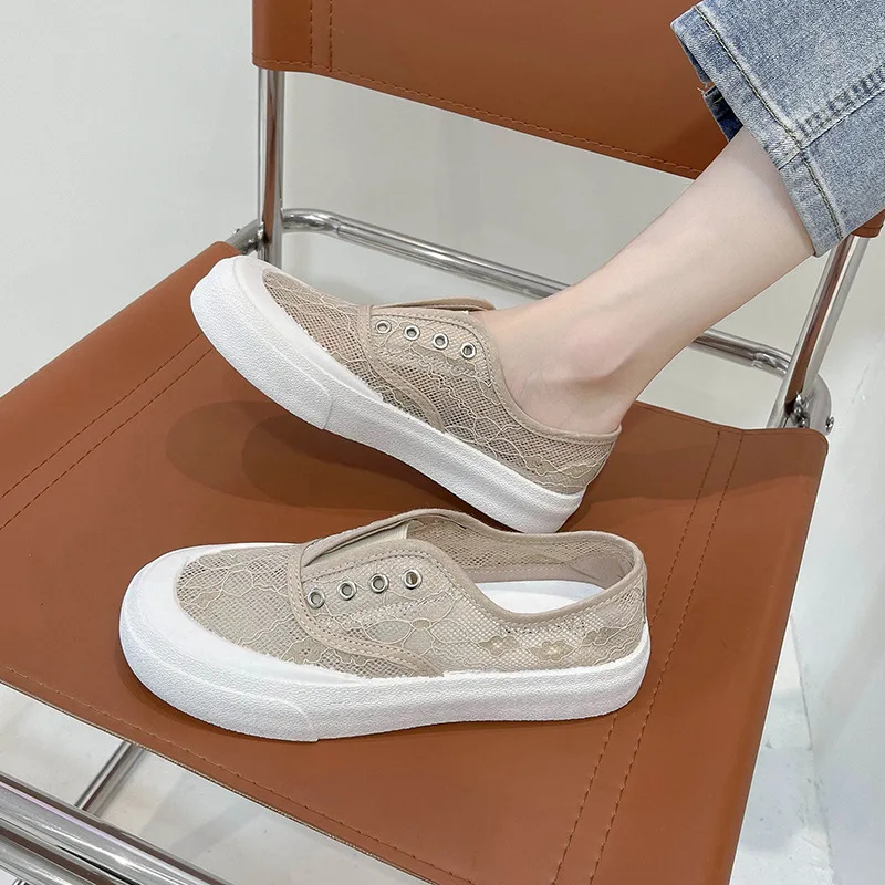 

Fashion brand mesh fisherman shoes women's 2022 summer slip-on flat shoes lace breathable flat casual loafers