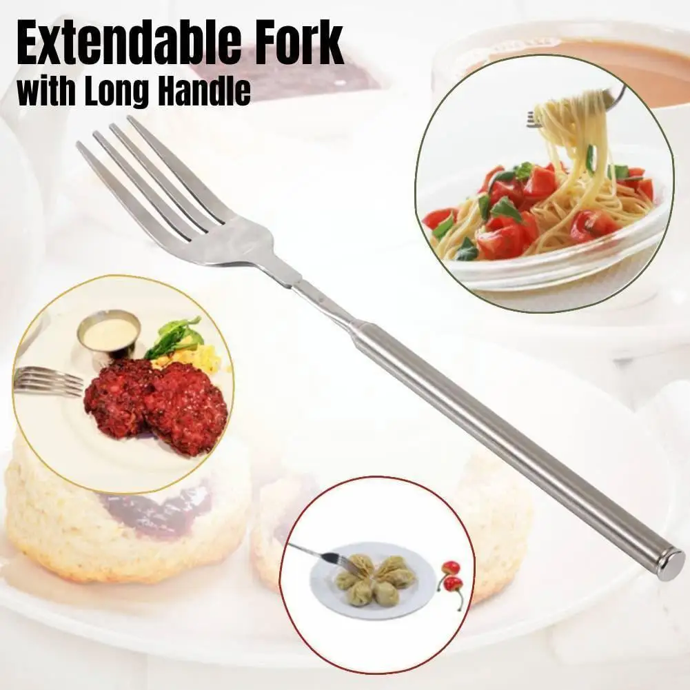 

Retro Fork Bbq Telescopic Extendable Dinner Fruit Dessert Fork Steel Long Handle Kitchentableware Fork Cutlery M2s7