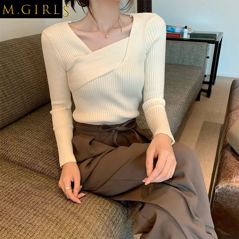 

Pullovers Women Slim Fit 8 Colors Knitted Irregular Solid Simple Elegant Female Tender Basic Spring Stylish Retro Newest Mujer