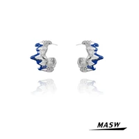 masw original design high class women earrings 2022 new trend geometric weave blue earrings fashion jewelry gifts