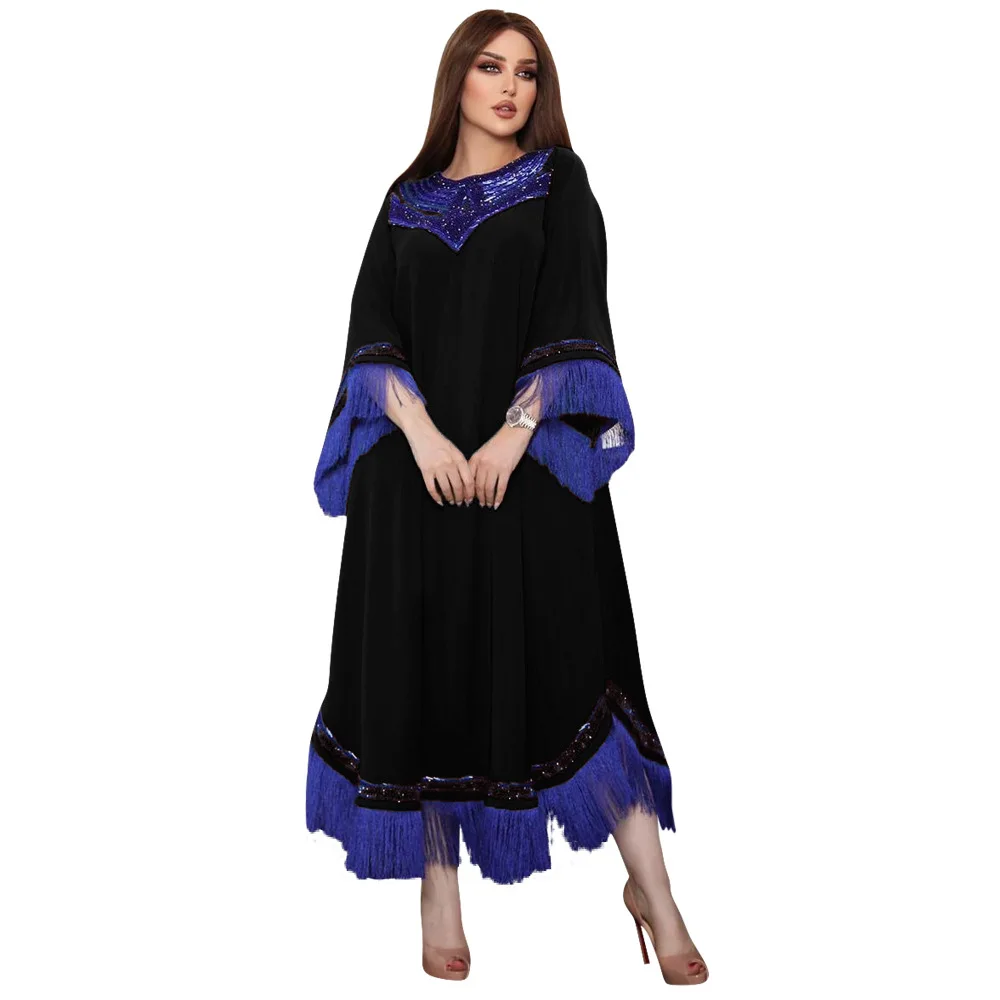 Muslim Arab Middle Eastern Flow Sequin Abaya Dress