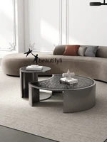 zqitalian light luxury minimalist round stainless steel hot melt water ripple tempered glass household coffee table