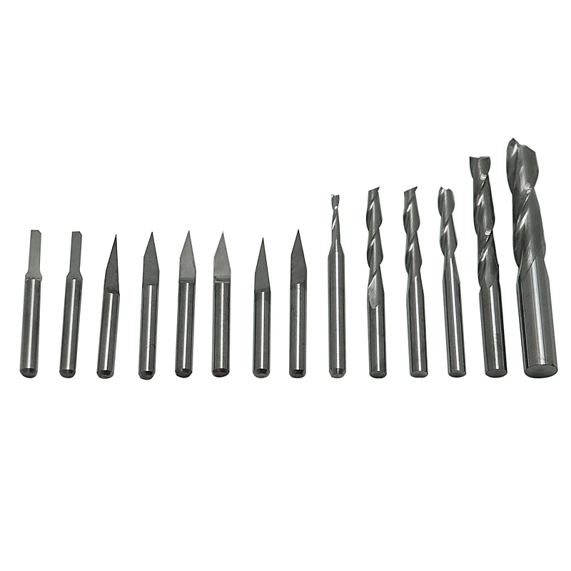 

14pcs CNC Machine Router Drilling Bits Mini PCB End Mill Tools 3.175mm Carving Knife Cutting Cutters for PVC,Wood Acryl ,MDF,ABS
