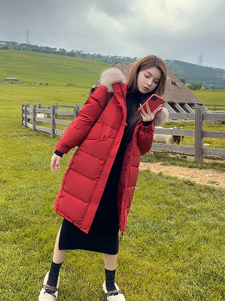 Solid Simple Women's Fashion Long Parkas Jackets 2022 Winter Female Down Cotton Hooded Thick Warm Jacket Casual Women Parka Coat
