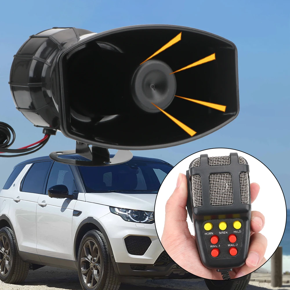 

Car Warning Alarm 12V 100W Police Siren Air Horn Megaphone Tone Mic PA System Emergency Amplifier Hooter Car Horn Speakers Loud