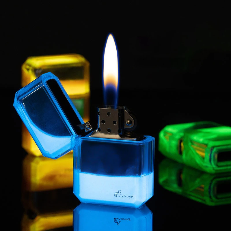 

New Luminous Quicksand Metal Luxury Kerosene Lighter Grinding Wheel Flint Windproof Lighter Cigarette Accessories Funny Gift