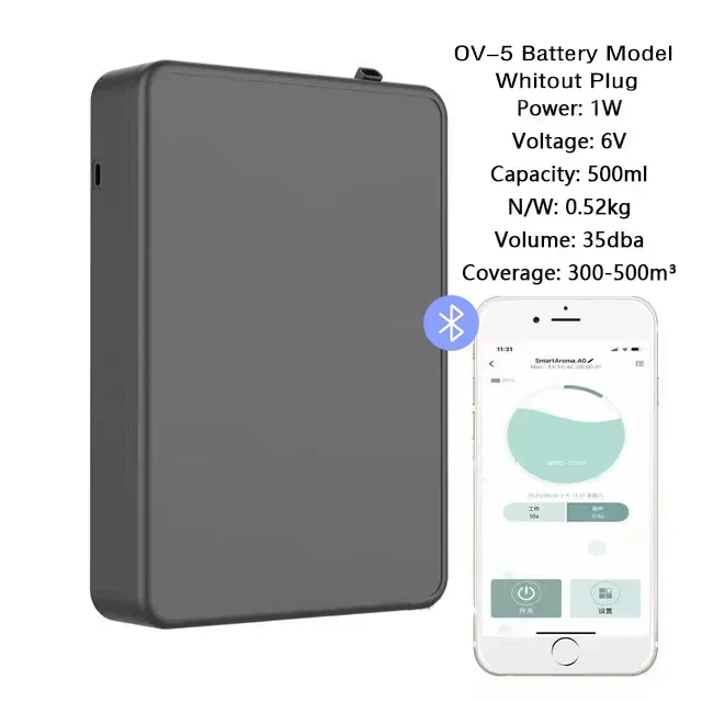 

Умный диффузор для эфирного масла, батарея, Bluetooth, управление приложением, покрытие 500 м3, настенный аромадиффузор, ароматизатор, машина для отеля, дома