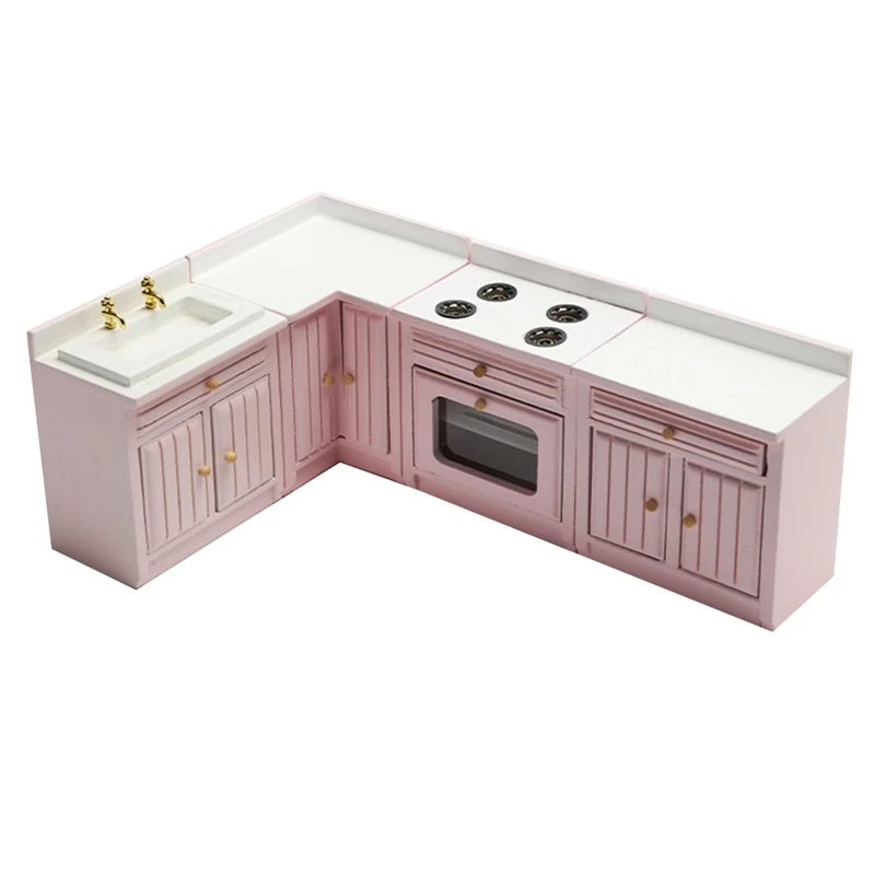 

1/12 Scale Doll House Miniatures Kitchen Cabinets Set Miniature Furniture Sink Counters For Kitchen Decor