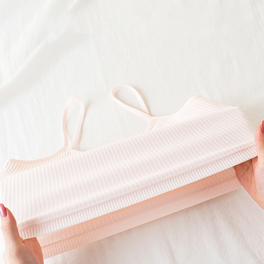 Хлопковый вязаный бюстгальтер в рубчик для девочек Подарочный короткий топ