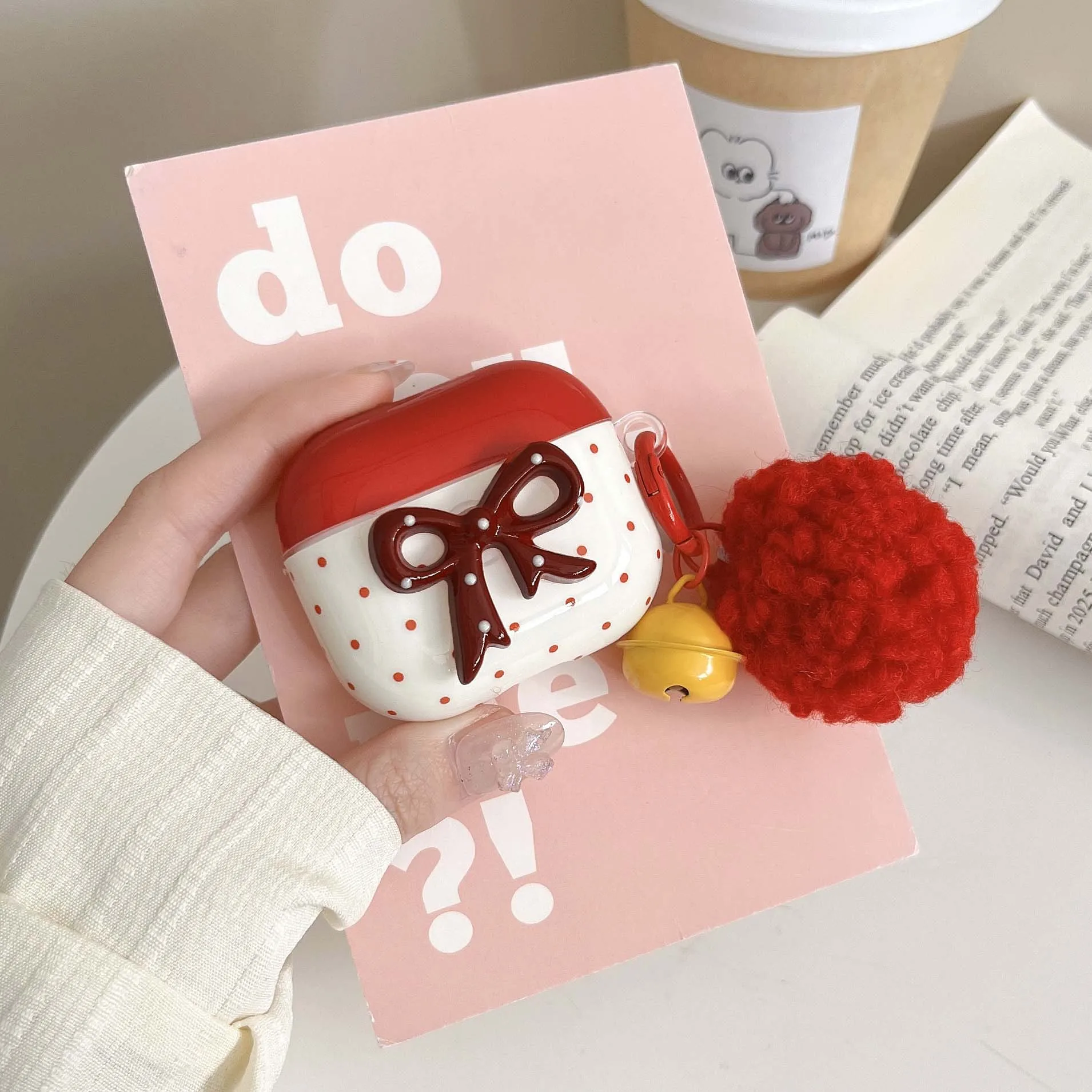 3D бант ins красный с новым годом плюшевые подвесные наушники для apple airpods 1 pro 2nd 3 2