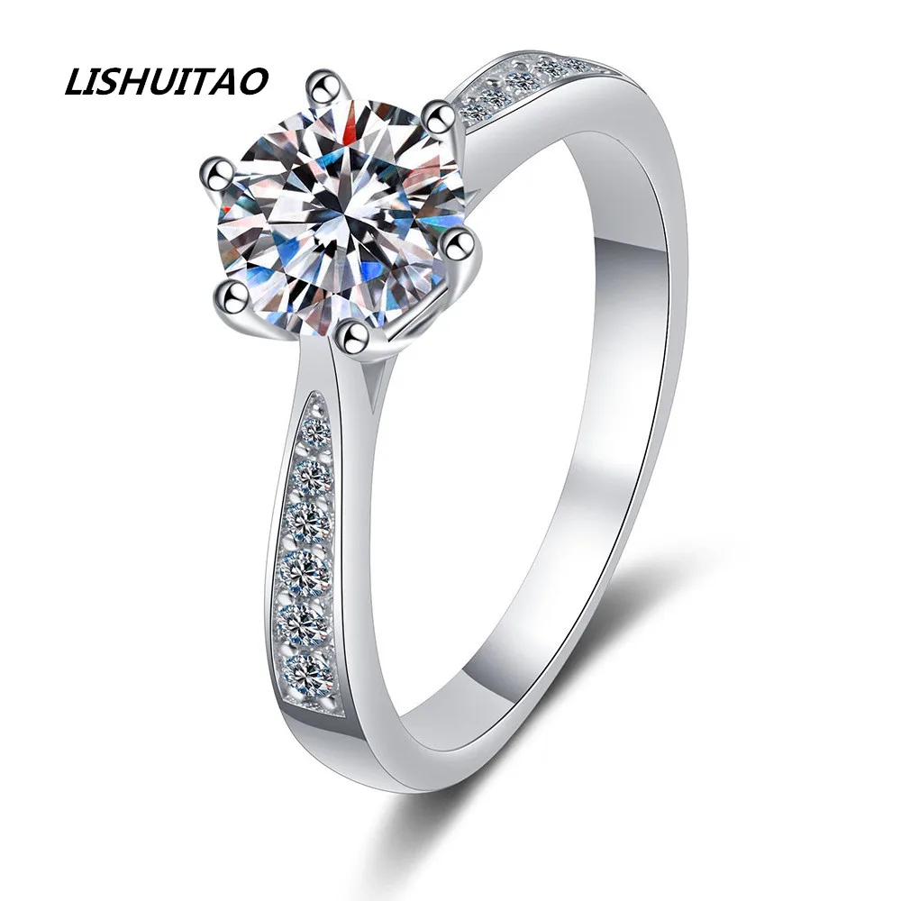 

Jewelry For Women's Seenwork S925 Sterling Silver Ring D Color Moissanite Diamond 1 Carat 2 Carat 18K Gold Plated Wedding Ring