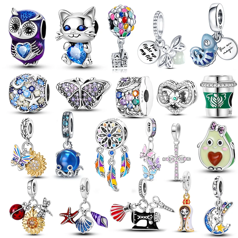 

100% 925 пробы серебряные подвески в виде светлячков, воздушный шар в виде горячего глаза, оригинальный браслет Pandora, изготовление ювелирных изделий своими руками