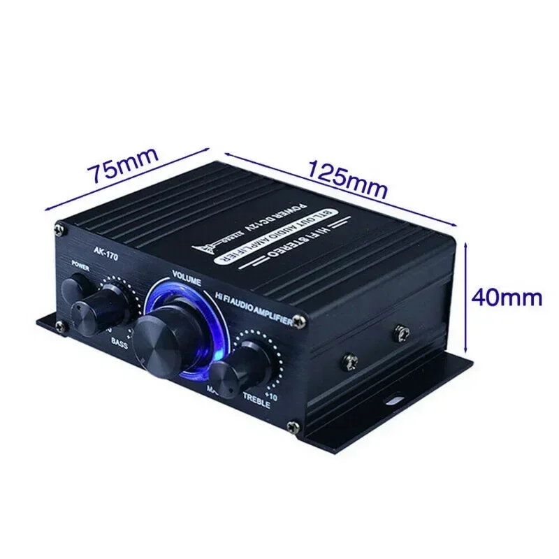 AK170 Mini Digital Power Audio Car Amplifier Blue Light Stereo for Home Theater Club Party Music 200W x2