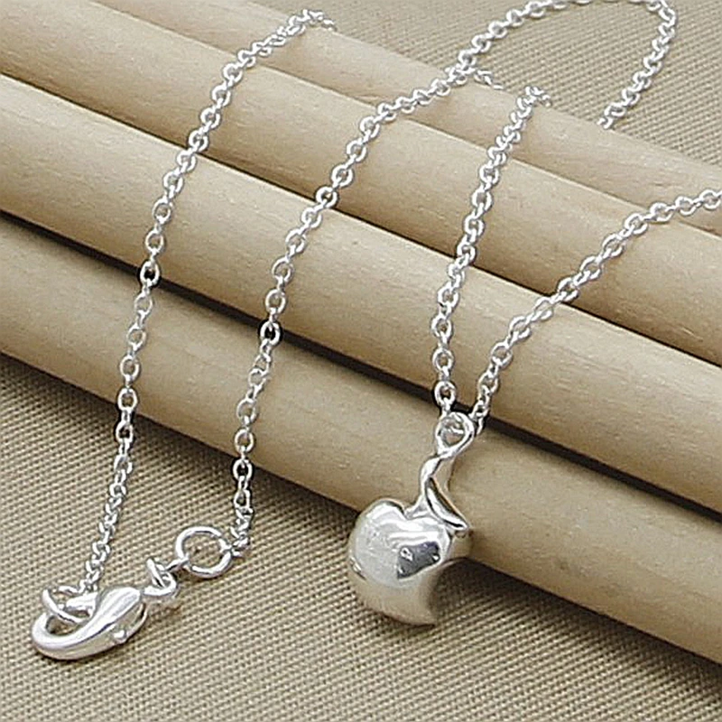 

Brand New 925 Sterling Silver Apple Pendant Charm Necklace 18 Inch Chain For Woman Fashion Wedding Party Silver Gifts Jewelry