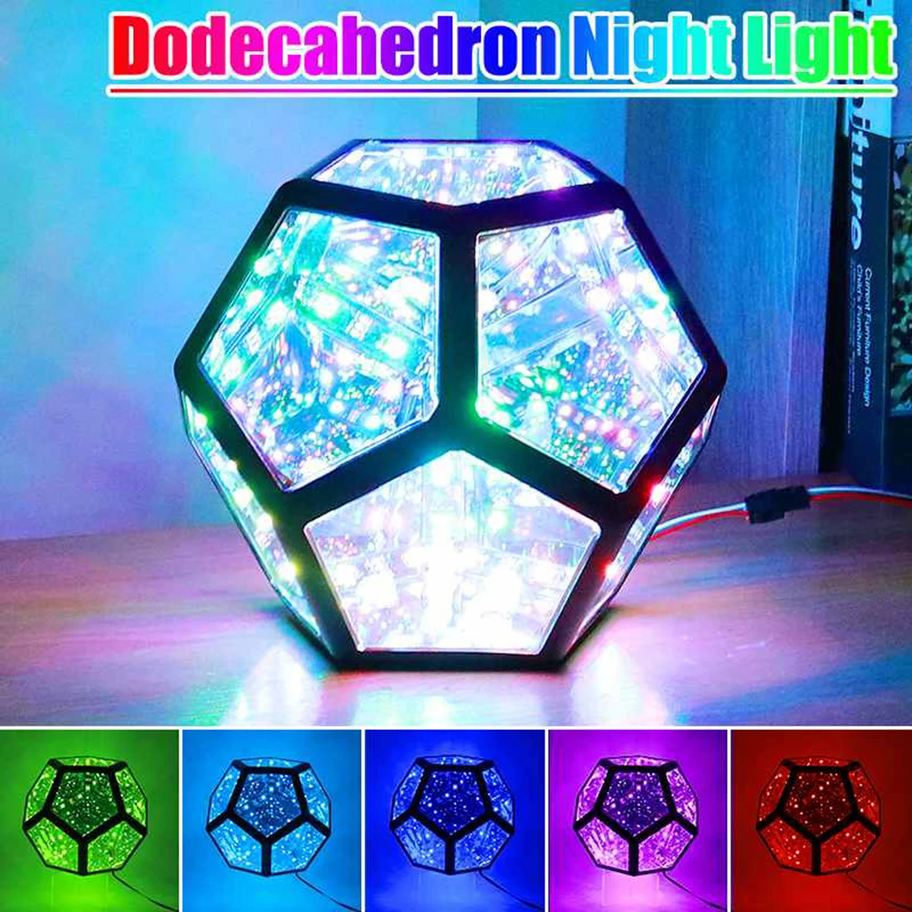 

Night Light Creative And Cool Infinite Dodecahedron Color Art Light Children Bedroom Led Luminaria Galaxy Projector Table Lamp