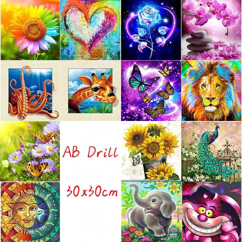 NEW DIY AB Drill Mosic Kit 5D Animal Flower Diamond Painting Art Picture Love Butterfly Embroidery Cross Stitch Home Decor Gift
