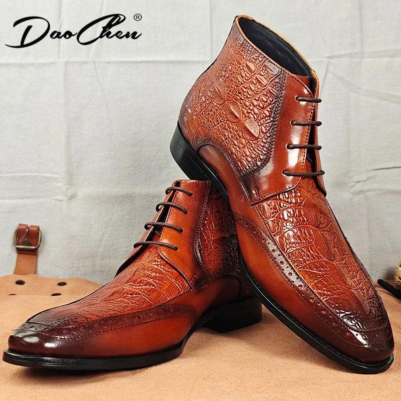 Зимние мужские ботильоны роскошные повседневные модельные кожаные ботинки из