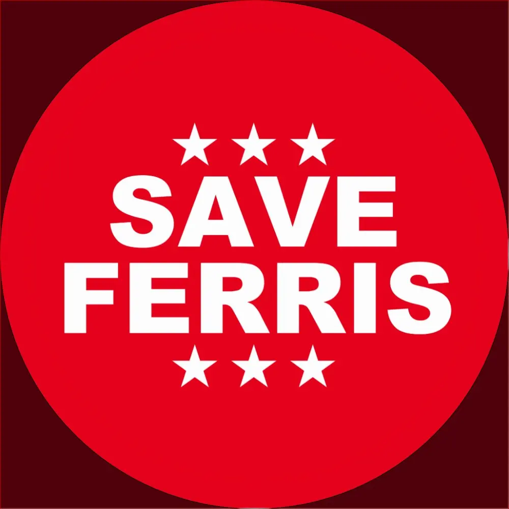 

Заколка-пуговица с надписью «Save Ferris»
