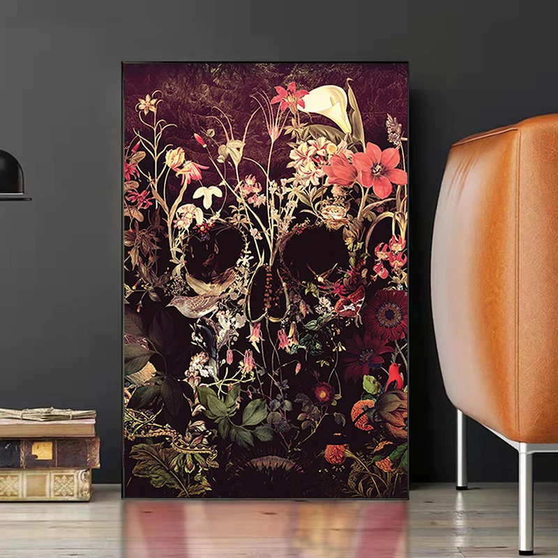 

Skull of Blooms Wall Art Canvas Posters and Prints Floral Skull Wall Picture Canvas Paintings for Living Room Home Decoration