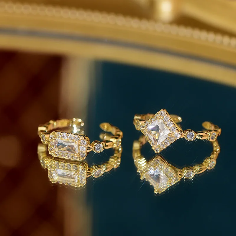 

French Vintage Fashion Zircon Luxury Adjustable Rings for Women 2023 New Exquisite Knuckle Ring Jewelry Accessories Wholesale