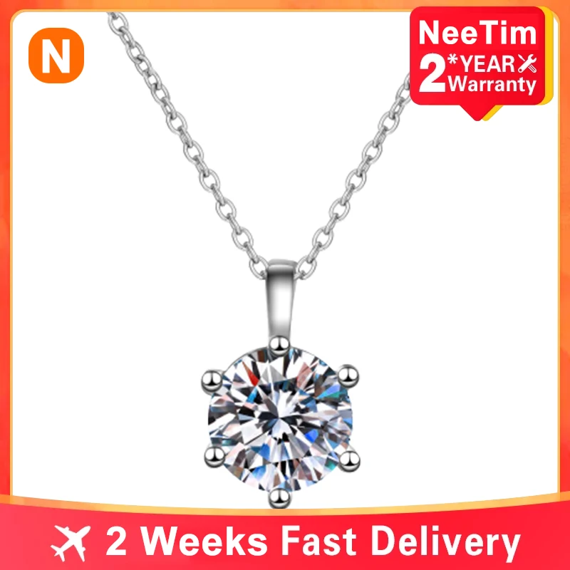 

NeeTim 2.0ct VVS1 D Color Moissanite Necklace 925 Soild Sterling Sliver Chain with Certificate Fine Jewelry for Woman
