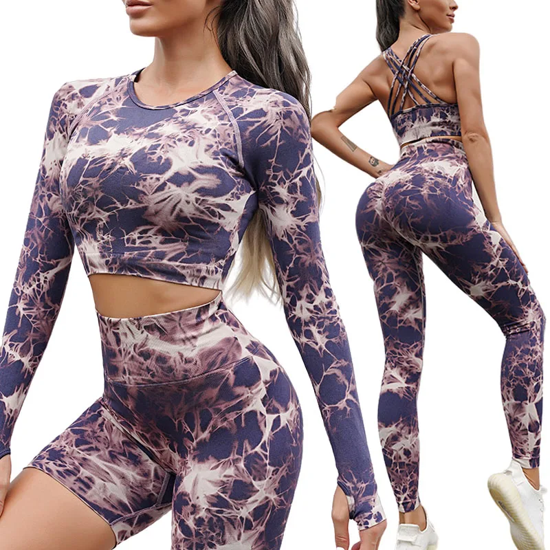 

Женский комплект для йоги, спортивный костюм, женская одежда для отдыха, короткий топ, сексуальные женские леггинсы, спортивные костюмы 2, 3, 4...