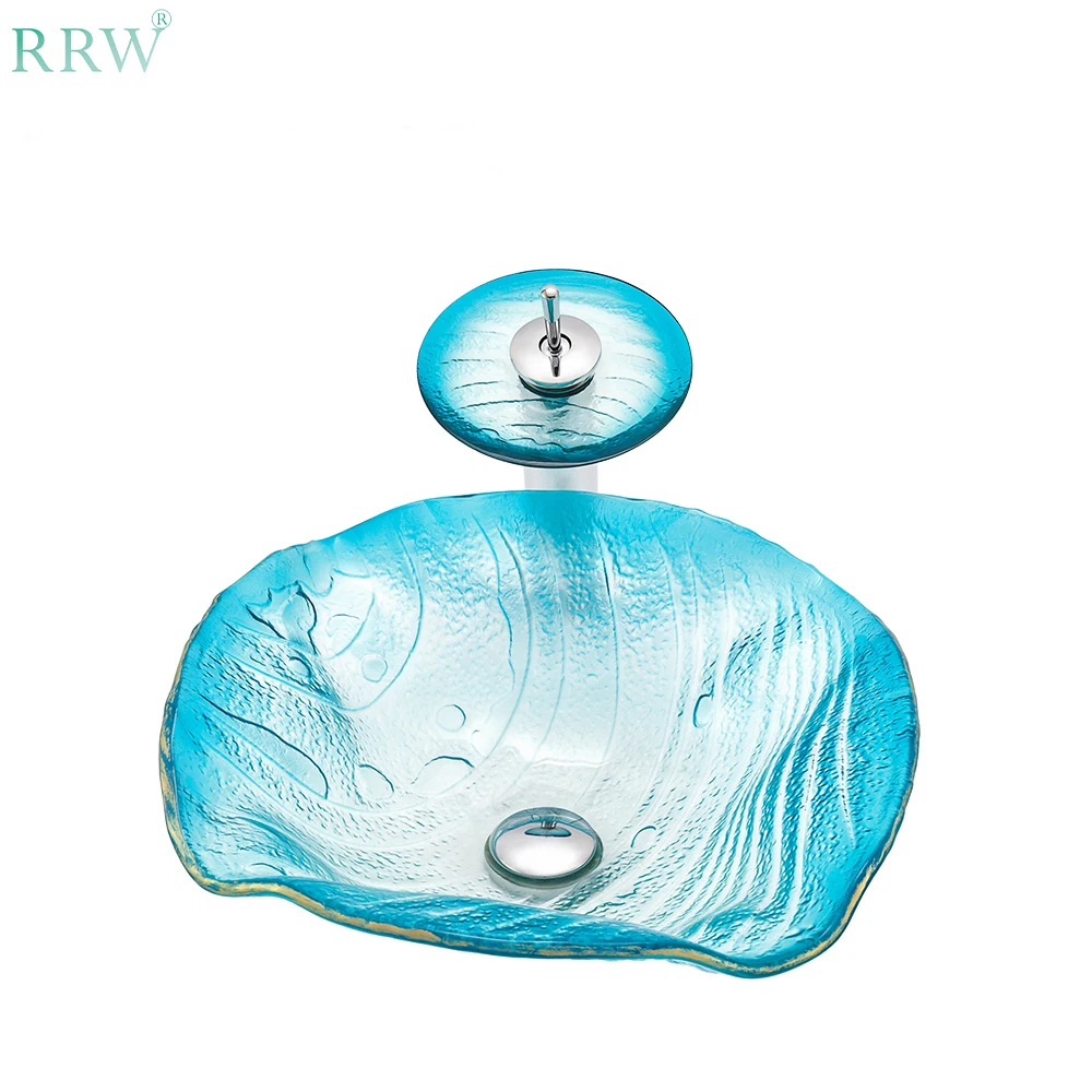 

Уникальная Синяя Прозрачная раковина RRW ручной работы из закаленного стекла, экстравагантная раковина для ванной комнаты, простой цвет, худ...