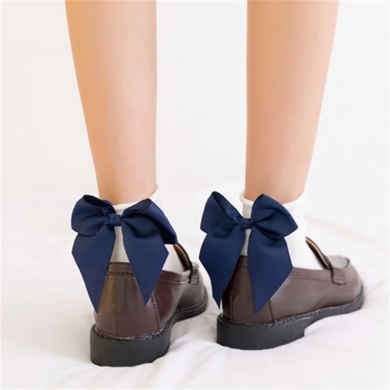 Summer 1 Pair Lolita Style Japanese Maiden Lovely Woman Candy Color Bow Short Cotton Socks High Quality