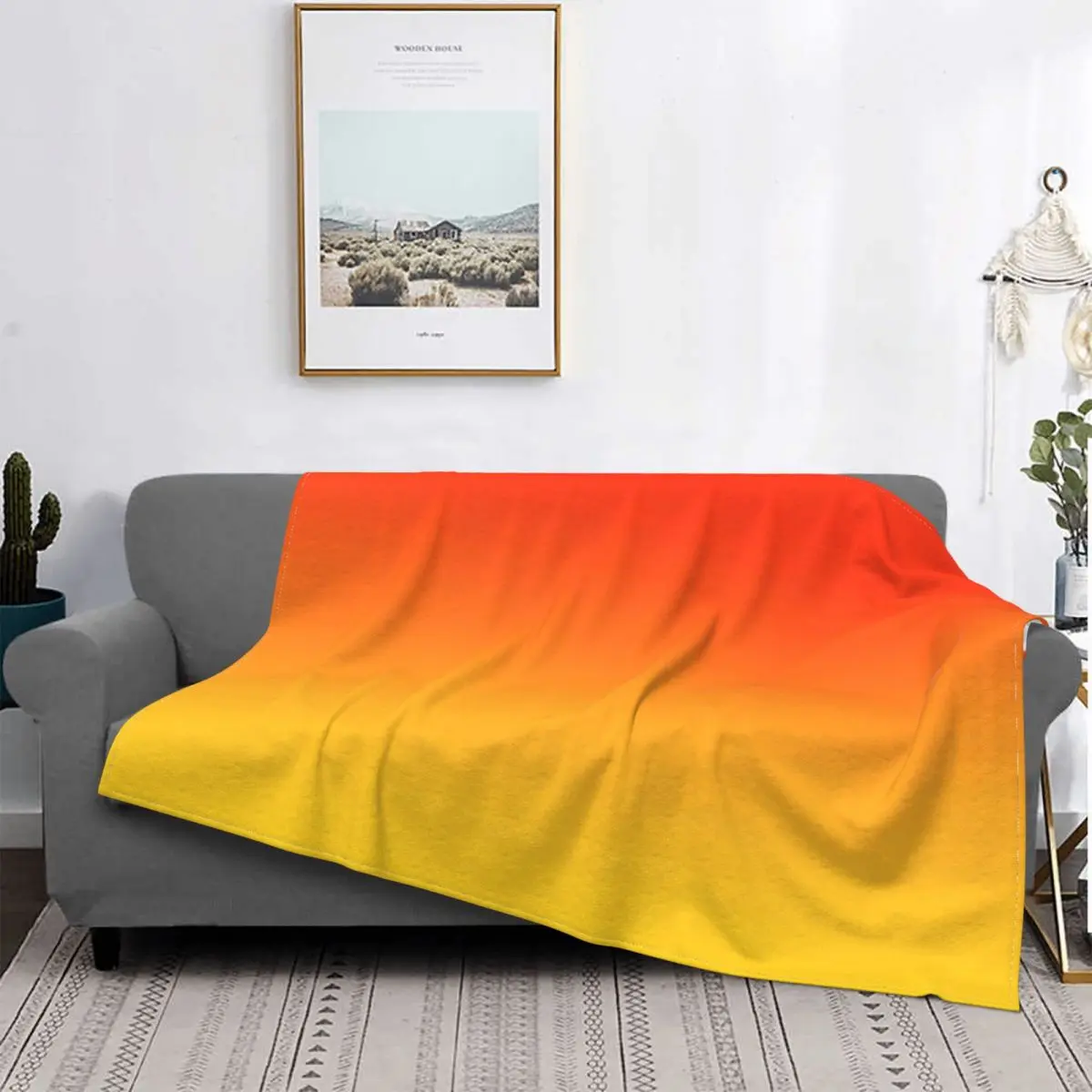 Gradient Colorful Blanket Fleece Velvet Super Warm Plaid OMBRE GRADIENT ORANGE RED AND YELLOW Throw Blankets For Sofa Bedspread