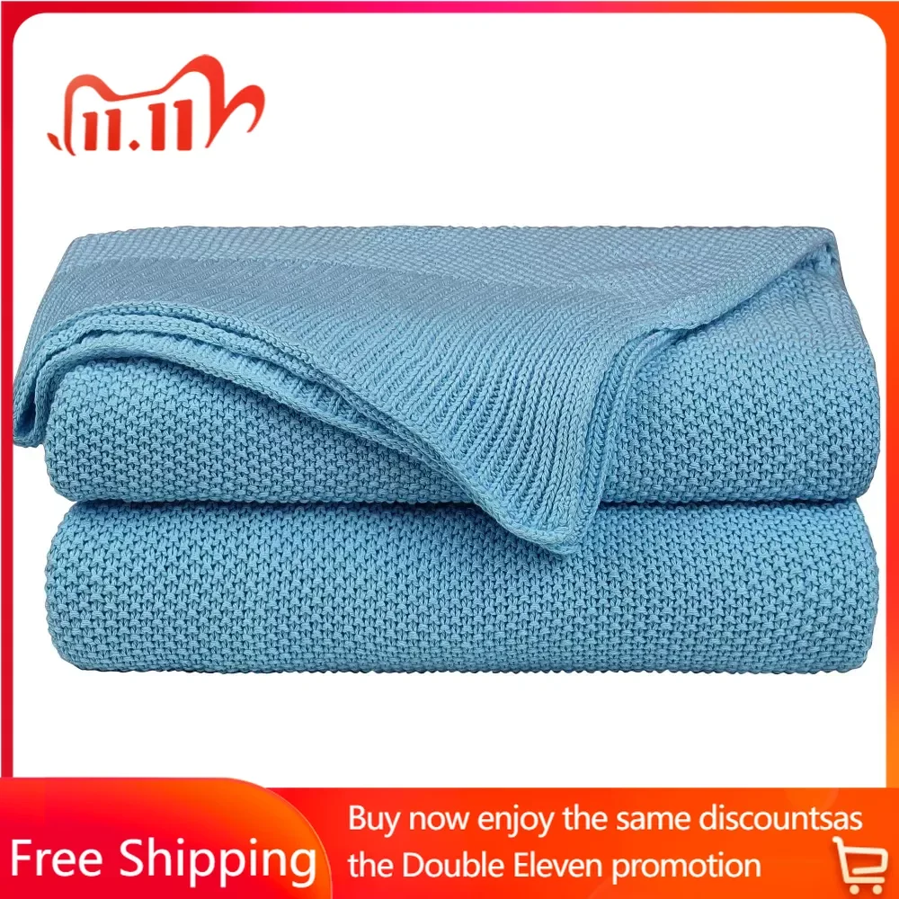 

Одеяло из чистого хлопка, мягкое вязаное одеяло бледно-Лазурное, бесплатная доставка, домашний текстиль, сад