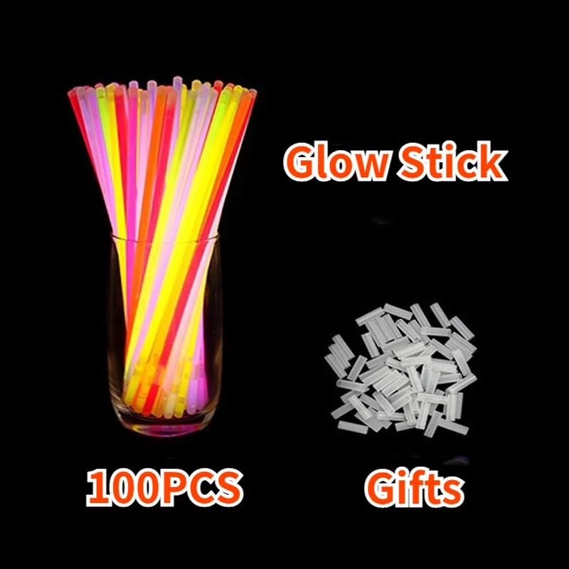 

100Pcs/box Party Fluorescence Light Glow Sticks Bracelets Necklaces Neon for Wedding Party Glow Sticks Colorful Glow Stick