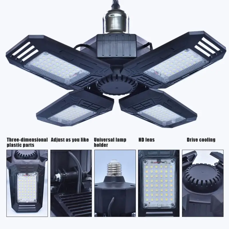 

150W LED Garage Lights Foldable E27 Bulb 4 Adjustable Fan Blades Deformable Workshop Warehouse Ceiling Shop Mall Lighting