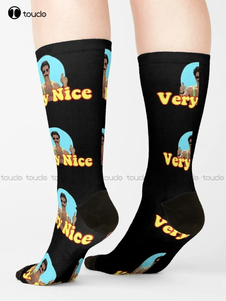 

Borat Very Nice Digital Artwork Socks Mens Black Crew Socks Streetwear Harajuku 360° Digital Print Retro Colorful Art 1Pair Gift