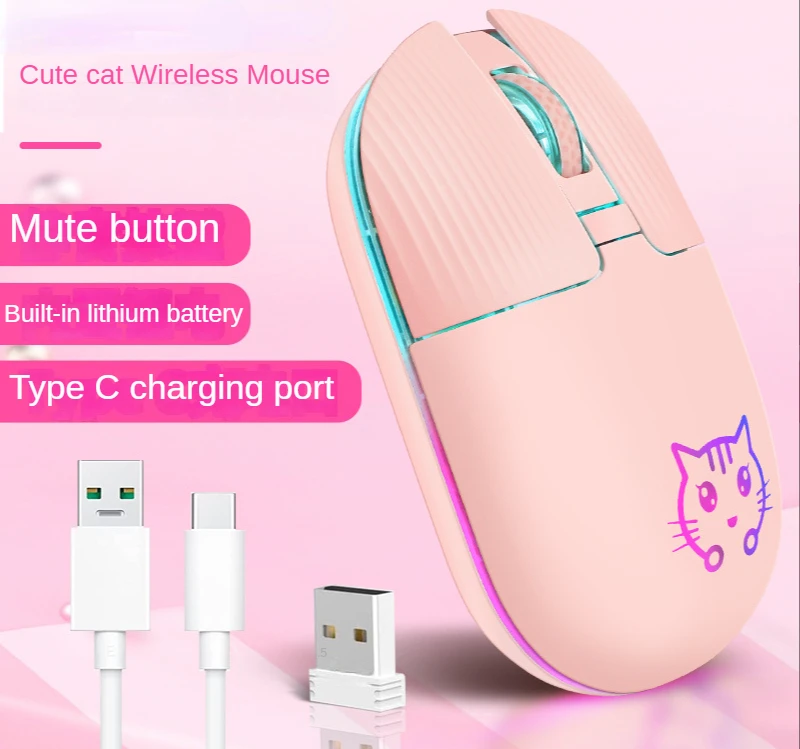 

2.4G Wireless Pink Cartoon Cat Home Office Gaming Mouse, Applicable: Desktop, Laptop, All-in-One