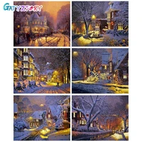 gatyztory painting by numbers snow house kit acrylic paint on canvas modern wall art diy picture by number landscape home decor